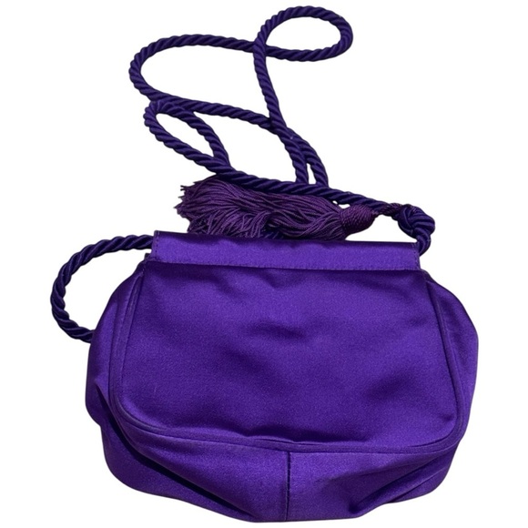 Saks Fifth Avenue Royal Purple Satin Mini Purse with Rhinestone Detailing - Picture 5 of 11